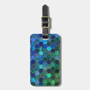 Luxury Metal Foil Glitter Blue Green honeycomb Luggage Tag