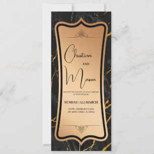 Luxury Metallic   Black Gold Marble Invitation