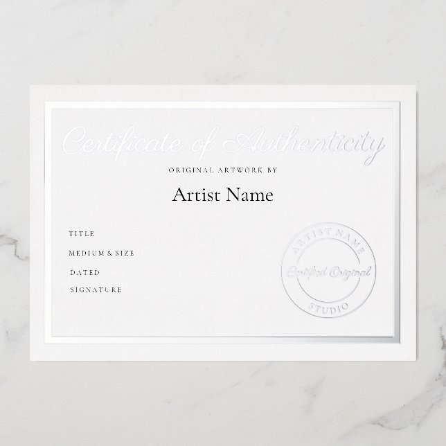 Luxury Metallic Certificate of Authenticity Art (Front)