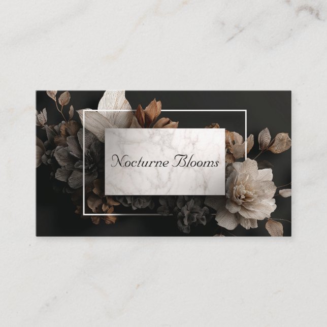 Luxury Metallic Floral Bronze and Marble Business Card (Front)