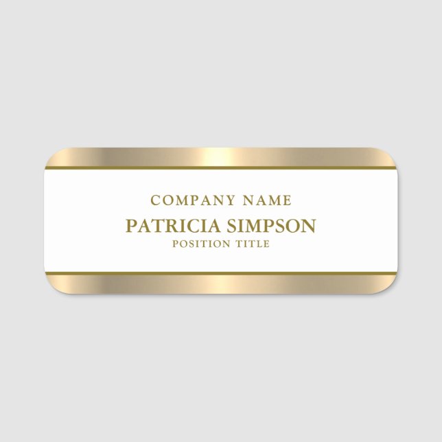 Luxury Metallic Gold And White: Your Unique Style Name Tag (Front)
