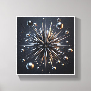 Luxury Metallic Starburst - 3D Abstract Silver Spi Canvas Print