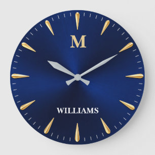 Luxury Midnight Blue Modern Minimalist Blue & Gold Large Clock