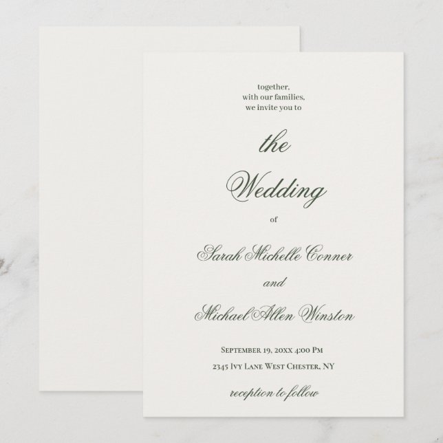 Luxury Minimal Dark Green Wedding Invitation (Front/Back)