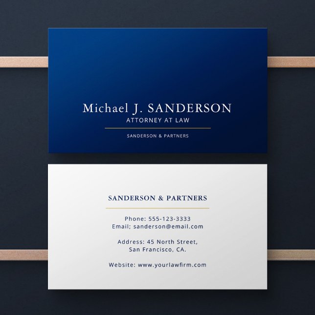 Luxury minimal elegant navy attorney at law business card (Creator Uploaded)