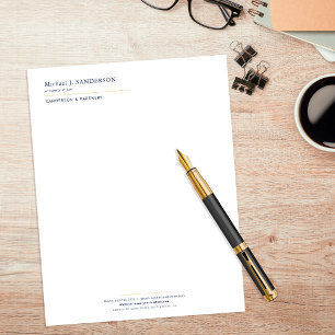 Luxury minimal elegant navy gold attorney custom letterhead