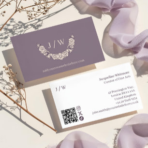 Luxury Minimal Floral Wreath Logo Monogram QR Code Business Card