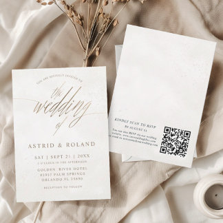 Luxury Minimal Gold & Beige QR Code Wedding Invitation