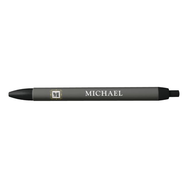 Luxury minimal Modern monogram Black Ink Pen (Front)