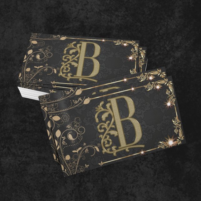 Luxury Minimal Monogram Black Gold Chic Stylish Business Card (Creator Uploaded)