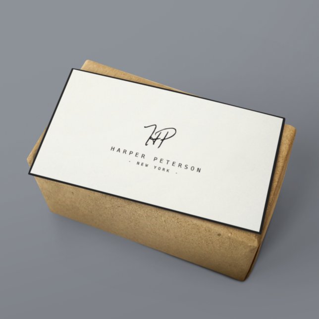 Luxury Minimal Monogram Black Ivory Chic Stylish Business Card (Creator Uploaded)