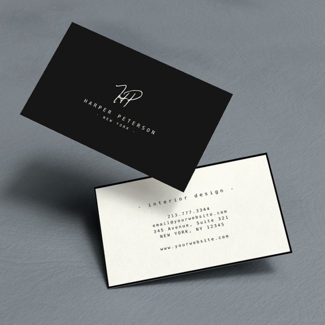 Luxury Minimal Monogram Black Ivory Chic Stylish Business Card (Creator Uploaded)
