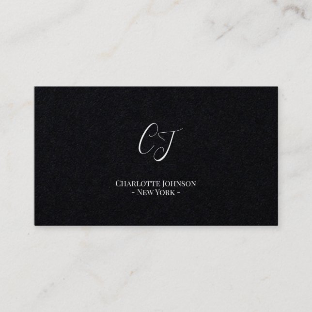 Luxury Minimal Monogram Black Ivory Chic Stylish Business Card (Front)
