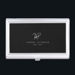 Luxury Minimal Monogram Black Ivory Chic Stylish Business Card Holder<br><div class="desc">Chic and stylish,  this modern monogram business card holder in white and black is a sophisticated minimalist design that combines your monogram in a hand lettered script along elegant serif typography. On the back is space for your address.</div>