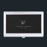 Luxury Minimal Monogram Black Ivory Chic Stylish Business Card Holder<br><div class="desc">Chic and stylish,  this modern monogram business card holder in white and black is a sophisticated minimalist design that combines your monogram in a hand lettered script along elegant serif typography. On the back is space for your address.</div>