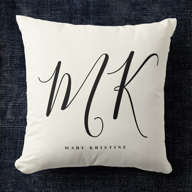 Luxury Minimal Monogram Black Ivory Chic Stylish Cushion (Creator Uploaded)