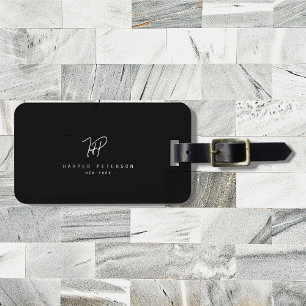 Luxury Minimal Monogram Black Ivory Chic Stylish Luggage Tag