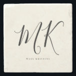 Luxury Minimal Monogram Black Ivory Chic Stylish  Stone Coaster<br><div class="desc">Chic and stylish,  this modern monogram stone coaster in ivory and black is a sophisticated minimalist design that combines your monogram in a hand lettered script along your name in elegant serif typography.</div>