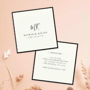 Luxury Minimal Monogram Black Ivory Classic Chic Square Business Card