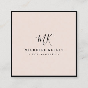 Luxury Minimal Monogram Blush Pink Classic Chic Square Business Card