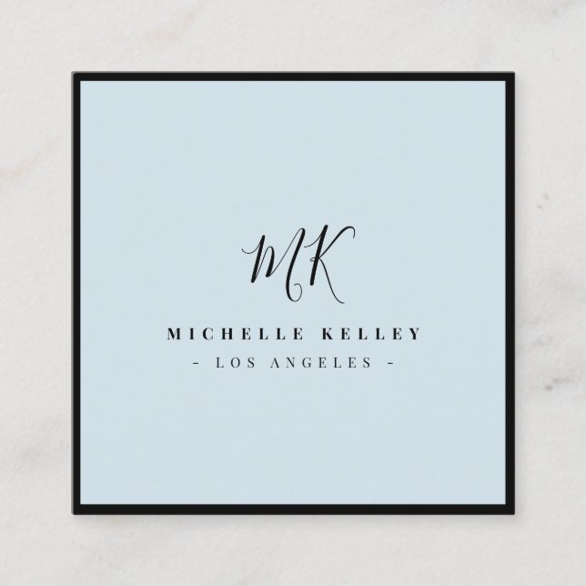 Luxury Minimal Monogram Dusty Blue Classic Chic Square Business Card (Front)