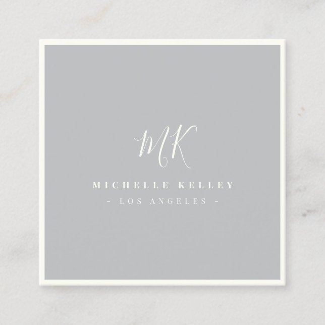 Luxury Minimal Monogram Grey Ivory Classic Chic Square Business Card (Front)