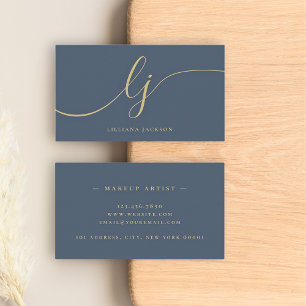 Luxury Minimal Monogram Navy Blue & Gold Elegant Business Card