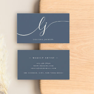 Luxury Minimal Monogram Navy Blue & Ivory Elegant Business Card