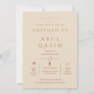 Luxury Minimalist Beige Islamic Aqeeqah Baby boy Invitation