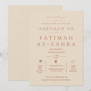 Luxury Minimalist Beige Islamic Aqeeqah Baby Girl Invitation