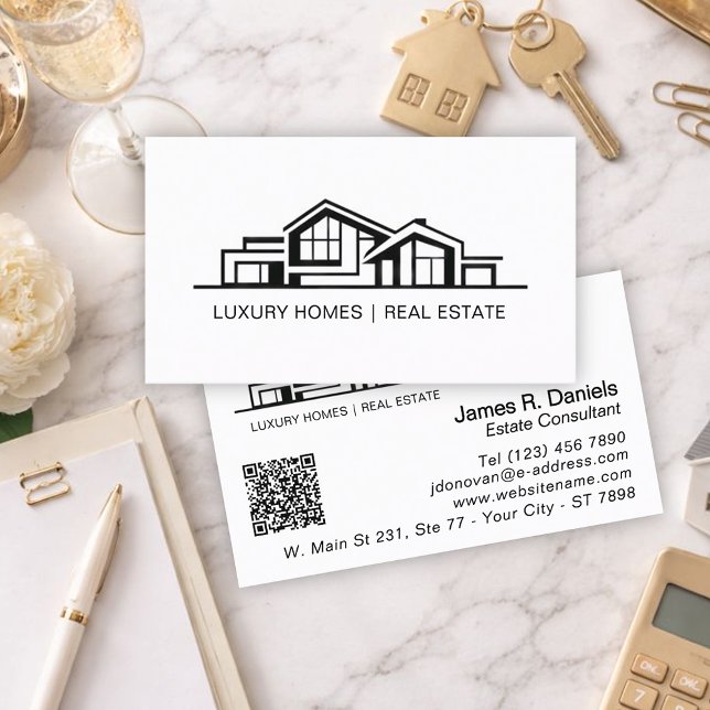 Luxury Minimalist Black & White Real Estate Business Card (Creator Uploaded)