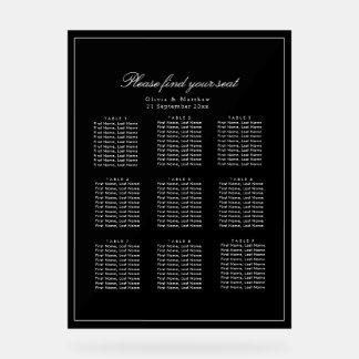 Luxury Minimalist dark Black Wedding Seating Chart
