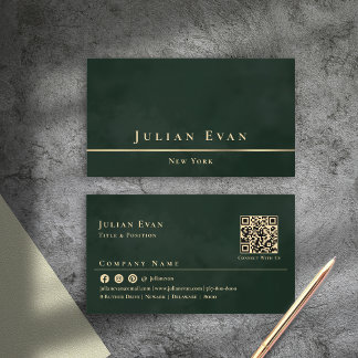 Luxury Minimalist Dark Emerald Green & Gold Business Card
