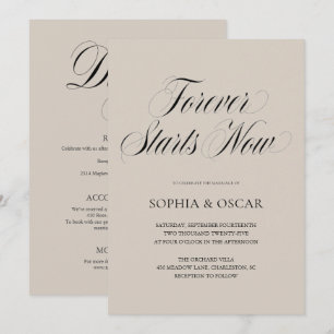 Luxury Minimalist Forever Starts Now Wedding Beige Invitation