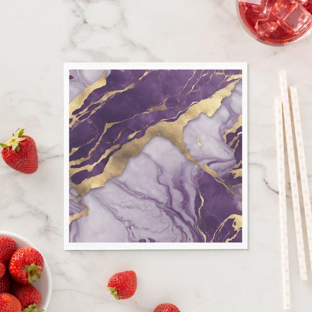 Luxury Minimalist Gold Lilac Purple Marble Swirl Napkin (Insitu)
