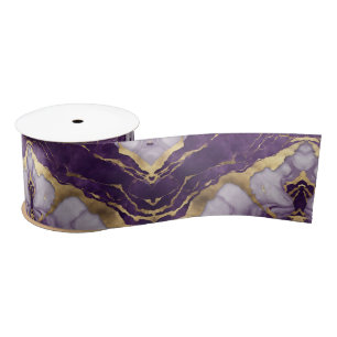 Luxury Minimalist Gold Lilac Purple Marble Swirl Satin Ribbon