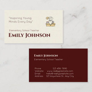 Luxury Minimalist School Teacher Red Beige Business Card
