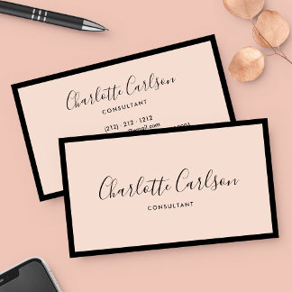 Luxury Minimalist Script Blush Pink Black Frame Business Card