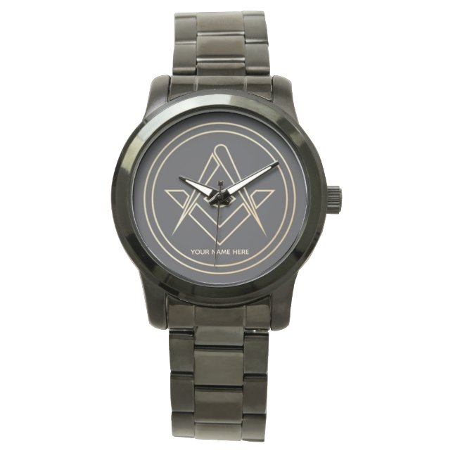 Luxury Minimalistic Freemasonry Golden Emblem Watch (Front)