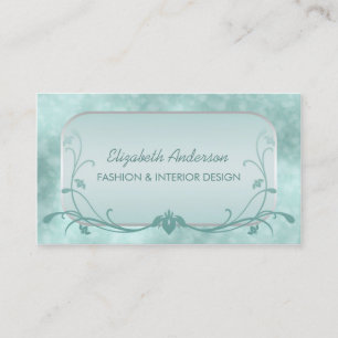 Luxury Mint Floral Bokeh Interior Fashion Designer Business Card