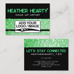 Luxury Mint Green Neon Black Glitter Logo Template Business Card