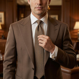 Luxury Mocha Herringbone Old Money Country Club Tie