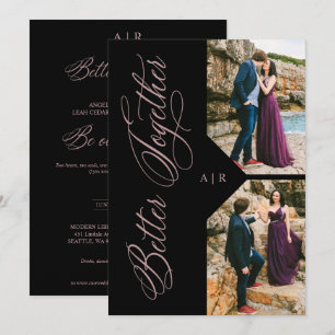 Luxury Modern 2 Photos Collage Rose Gold Whimsical Invitation
