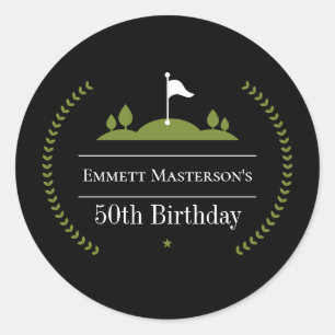 Luxury Modern 50th Birthday Golfer Birthday Party Classic Round Sticker