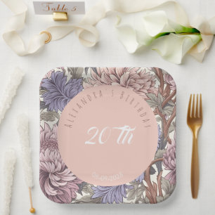 Luxury modern beautiful classy floral Birthday Paper Plate