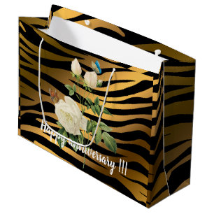 Luxury Modern Black Gold Rose Tigar Large Gift Bag