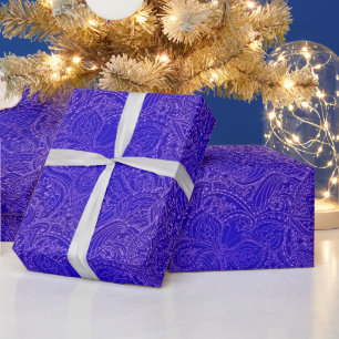 Luxury Modern Blue Natural Floral Butterfly Wrapping Paper