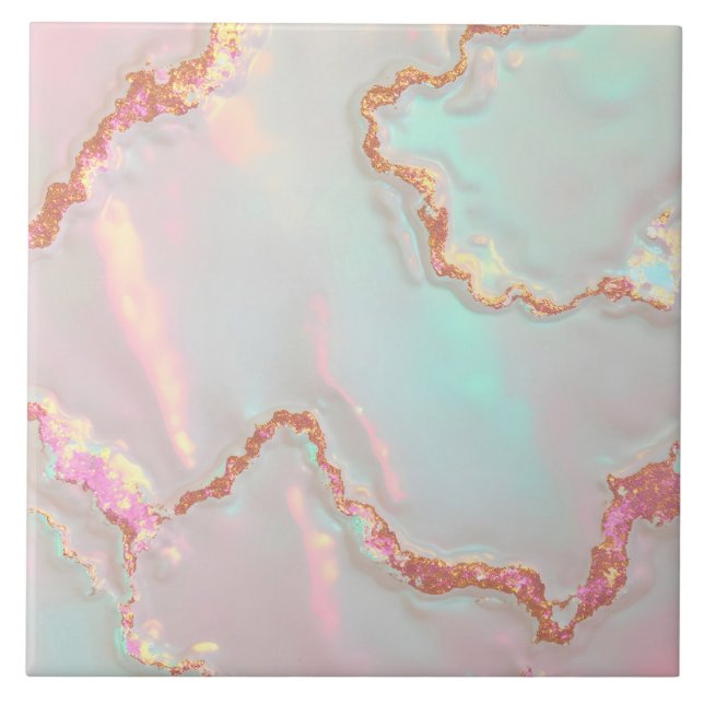 Luxury Modern Blush Pink Soft Mint Gold Collection Tile (Front)