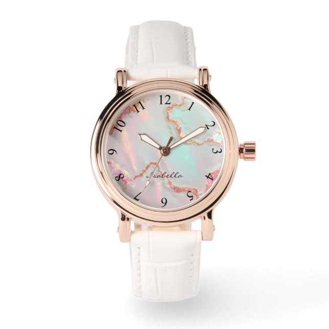 Luxury Modern Blush Pink Soft Mint Gold Collection Watch (Front)