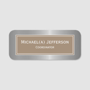 Luxury Modern Brown And Silver Metallic: Elegant Name Tag